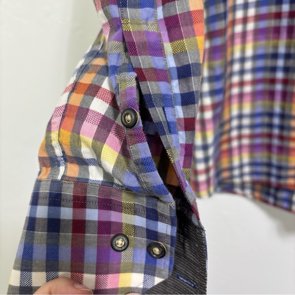 Visconti Black Men's Large Dress Shirt Plaid Check Colorful Multicolor BUTTONS - Picture 3 of 10